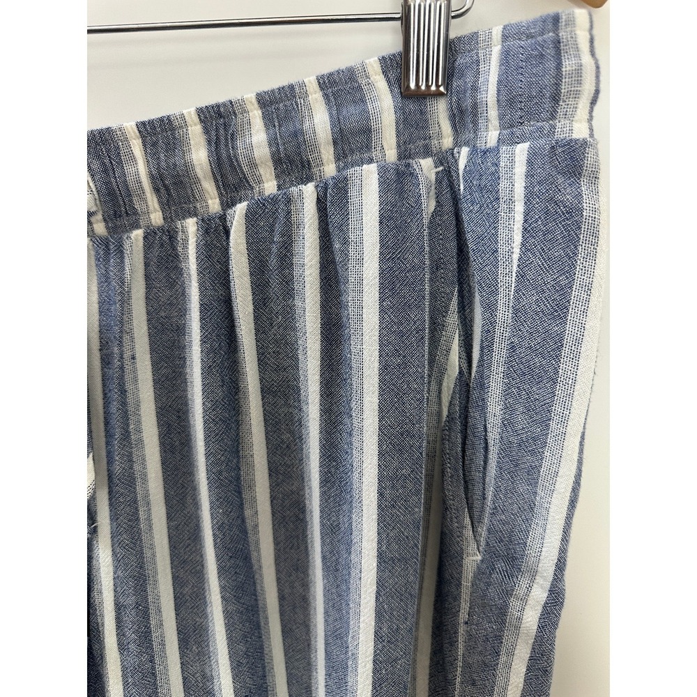 Cloth & Stone Linen Blend Wide Leg Slit Pants Size Medium Striped Blue Resort - Picture 7 of 12